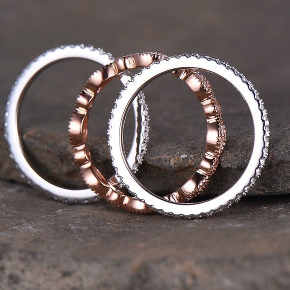 3Pcs/set Crystal Simple Wedding Promise Ring Set for Women, VIP596 - Picture 5 of 5